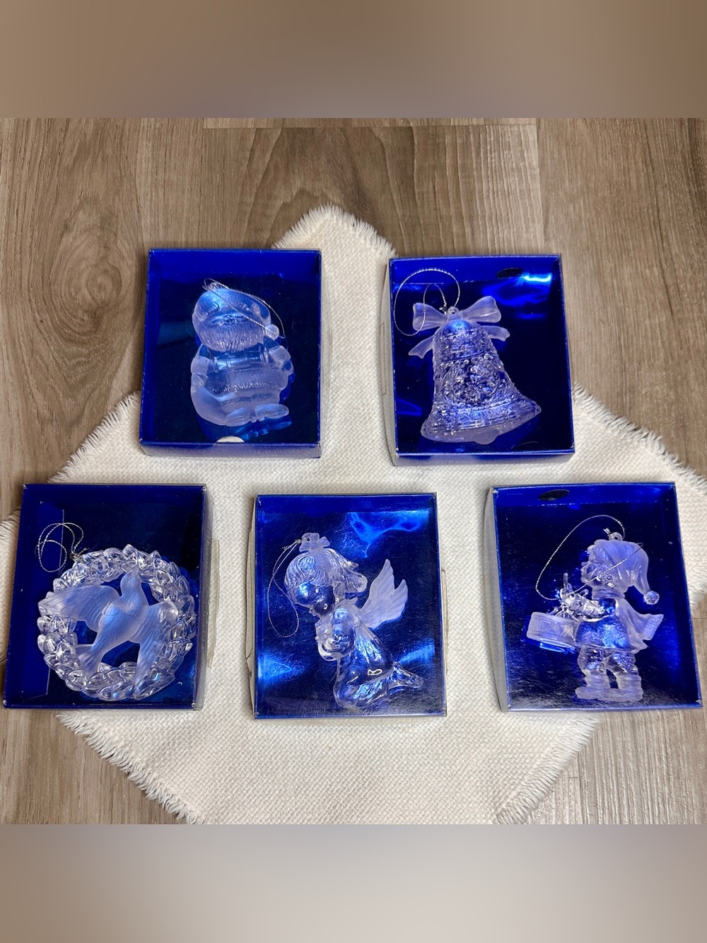 Vintage 1988 SNP Frosted Ice Sculptures Christmas Ornaments Set of 5